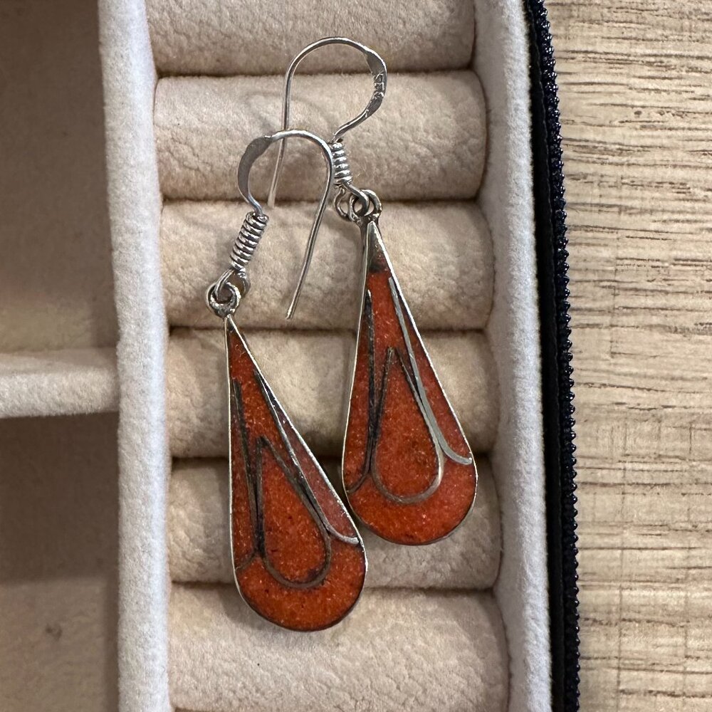 Genuine Crushed Coral Inlay Earrings